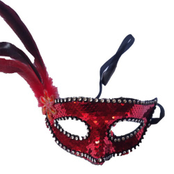 Maska plesová s peřím červená/modrá